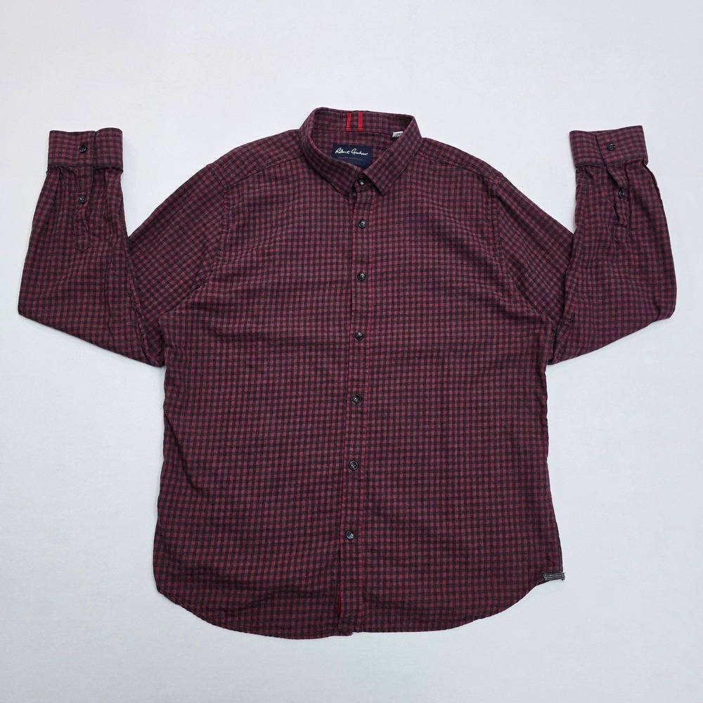 Robert Graham Modern Burgundy Gingham Button Down Shirt Mens 3XL Tailored Fit